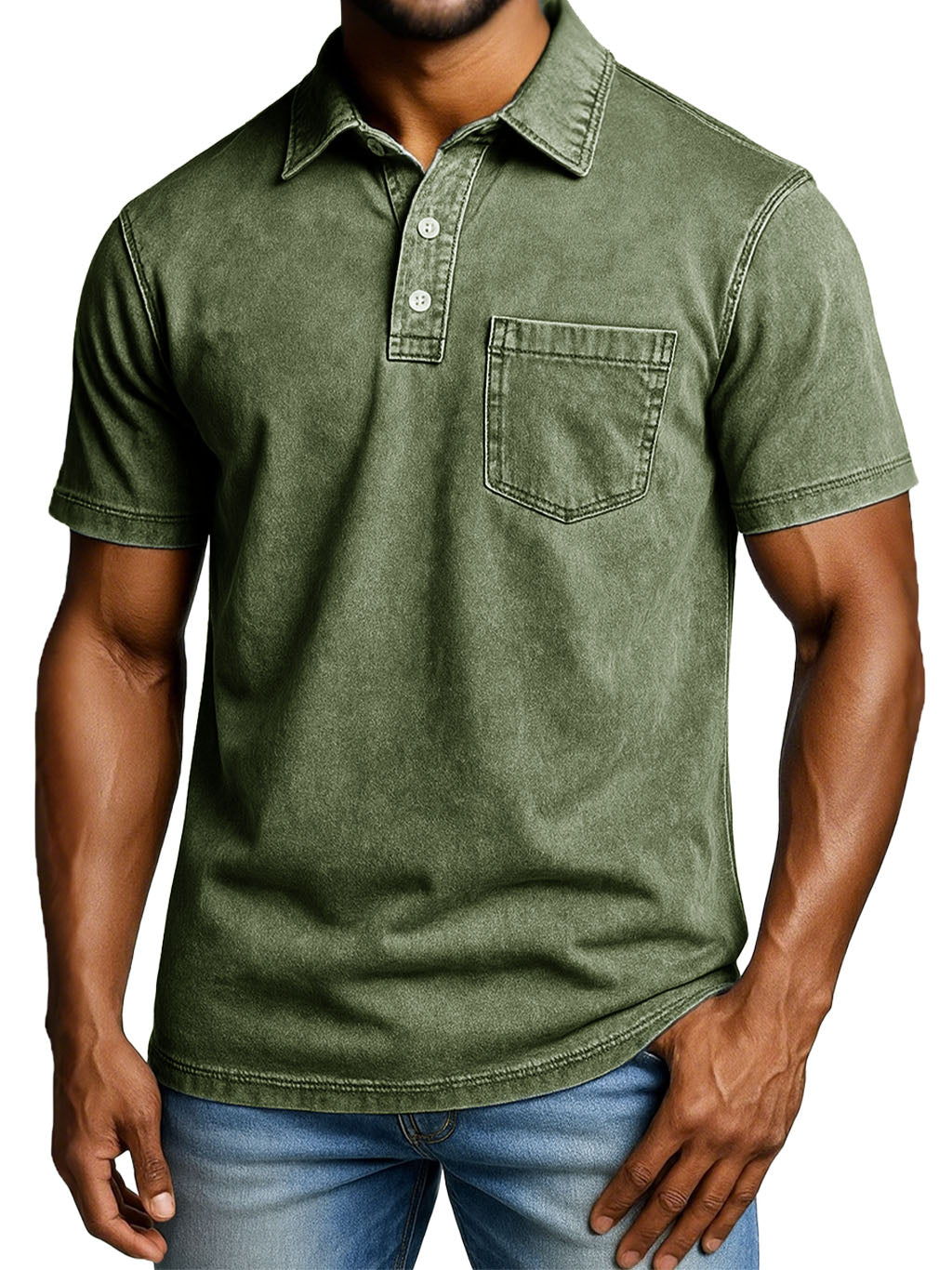 Men's Fashion Outdoor Retro Distressed Short-sleeved Pocket Polo Shirt 