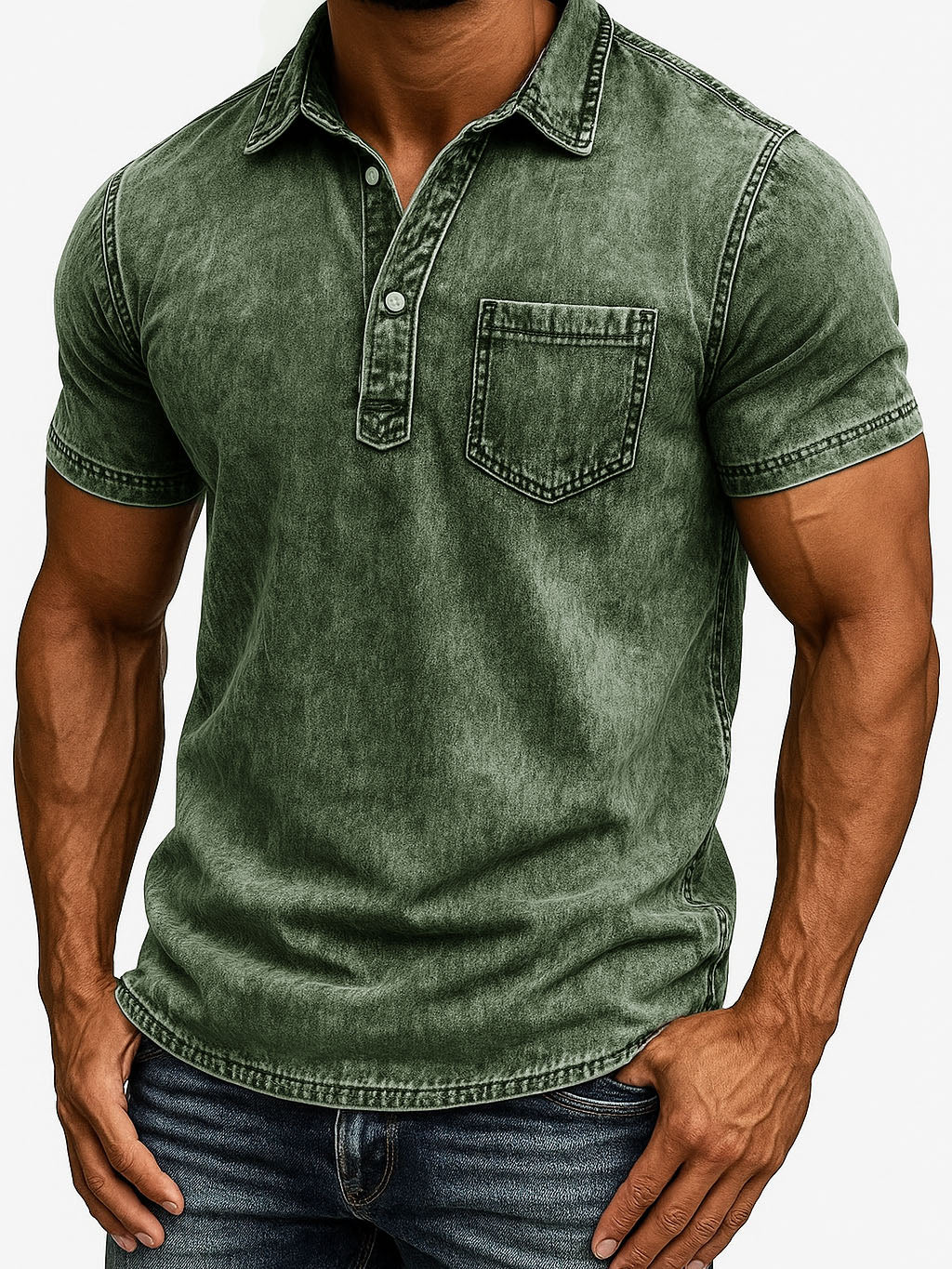 Men's Fashion Outdoor Retro Distressed Fabric Short Sleeve Pocket Polo Shirt