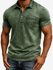 Men's Fashion Outdoor Retro Distressed Fabric Short Sleeve Pocket Polo Shirt