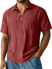 Men's Daily Pleated Texture Lapel Pocket Casual Short-sleeved Polo Shirt