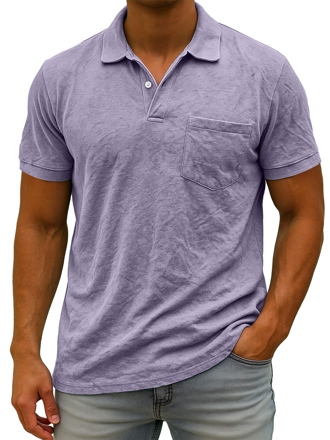 Men's Daily Suede Casual Lapel Pocket Comfort Short Sleeve POLO Shirt