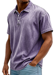 Men's Retro Lapel Button Down Daily Casual Solid Color Short-sleeved Polo Shirt