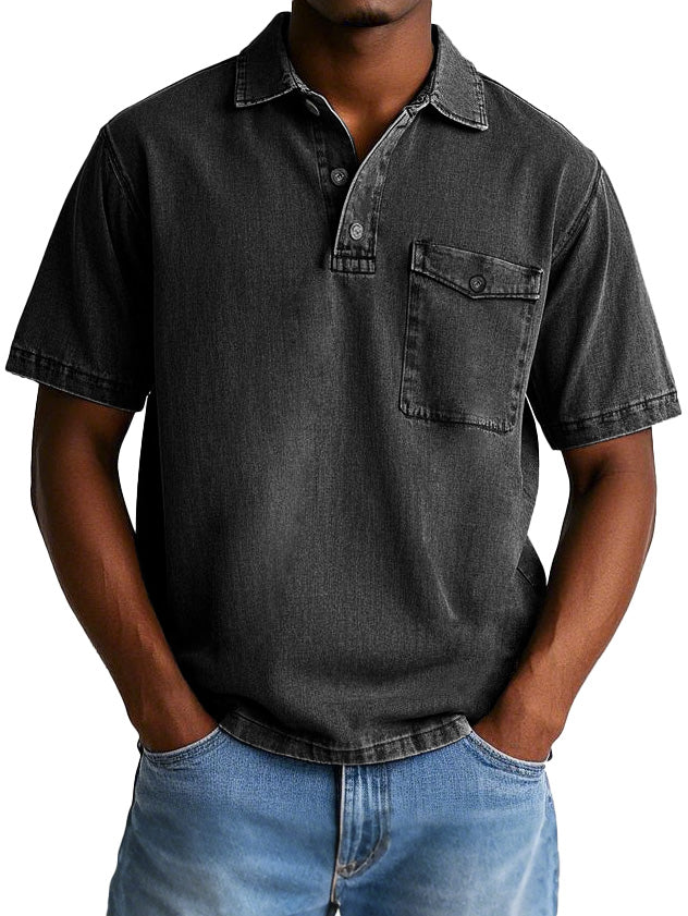 Men's Fashion Casual Retro Workwear Lapel Pocket Polo Shirt