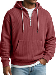 Men's Simple Ribbed Textured Hooded Zippered Casual Loose Sweatshirt