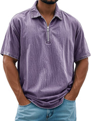 Men's Retro Daily Lapel Zipper Casual Short Sleeve POLO Shirt