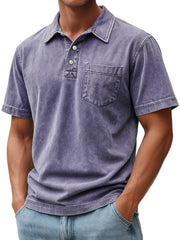 Men's Retro Casual Lapel Button Pocket Comfort Short Sleeve Polo Shirt