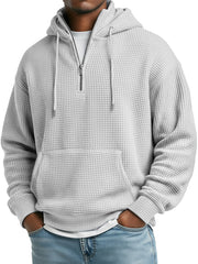 Men's Daily Waffle Stand Collar Zipper Casual Loose Hooded Sweatshirt