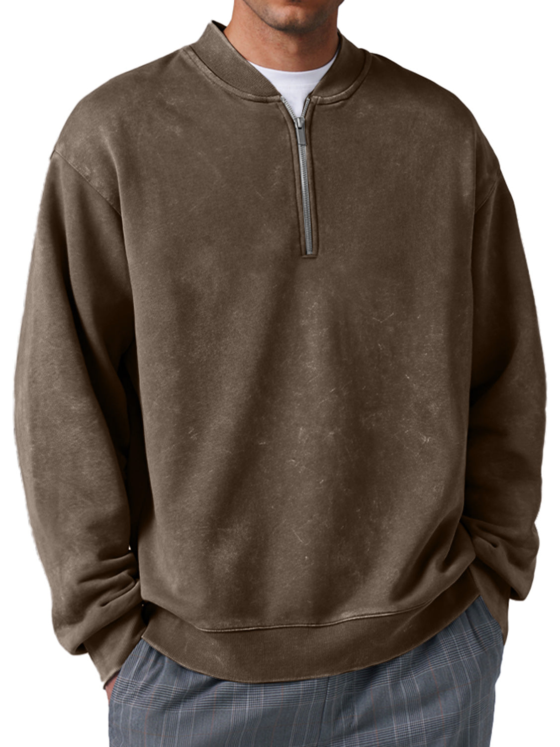 Men's Retro Everyday Baseball Collar Zipper Distressed Comfortable Sweatshirt