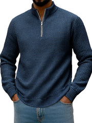  Men's Stylish Casual Corn-patterned Corduroy Fabric Stand-up Collar Half-zip Long-sleeved Sweatshirt 