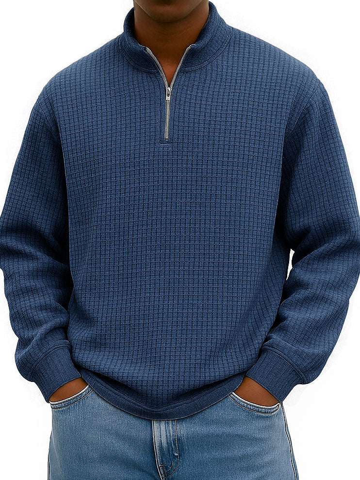 Men's Fashionable Casual Corn-patterned Corduroy Stand-up Collar Half-zip Long-sleeved Sweatshirt 