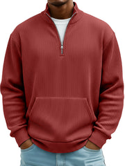 Men's Pit Stripe Stand Collar Zipper Loose Pocket Casual Hoodie