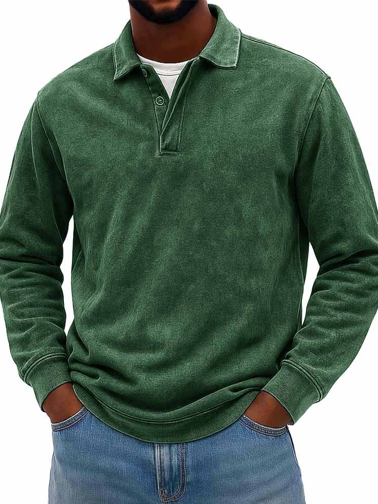 Men's Wear Fashionable Casual Daily Two-layer Placket Design Lapel Long-sleeved Polo Shirt 