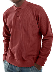 Men's Everyday Waffle Lapel Button-down Casual Long-sleeved Polo Shirt