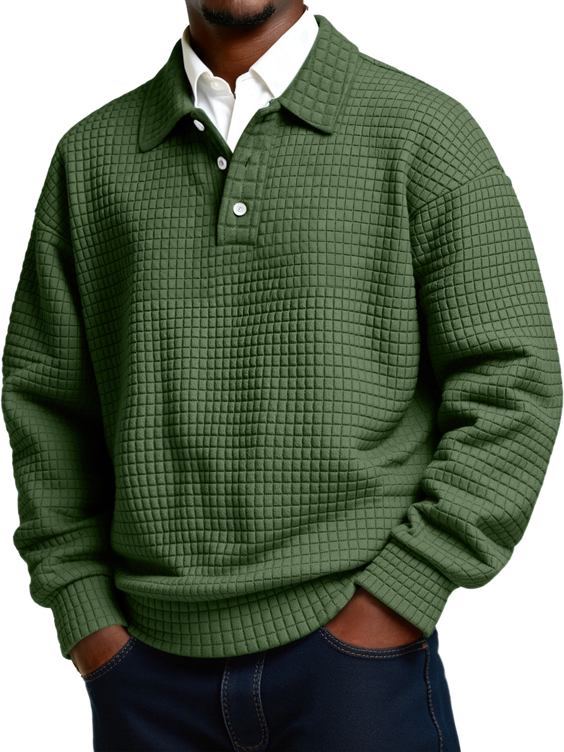 Men's Daily Small Plaid Lapel Button Casual Long-sleeved Polo Shirt