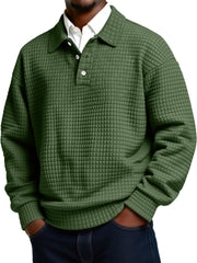 Men's Daily Small Plaid Lapel Button Casual Long-sleeved Polo Shirt