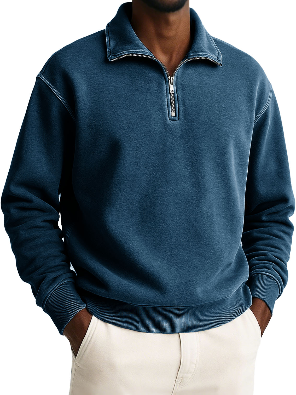 Men's Stylish Casual Retro Half-zip Stand-up Collar Loose-fitting Multicolor Long-sleeved Stand-up Collar Sweatshirt