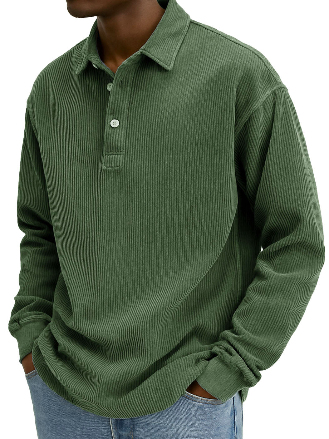 Men's Stylish Retro Corduroy Lapel Long-sleeved Polo Shirt