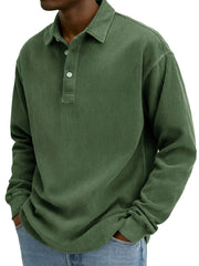 Men's Stylish Retro Corduroy Lapel Long-sleeved Polo Shirt