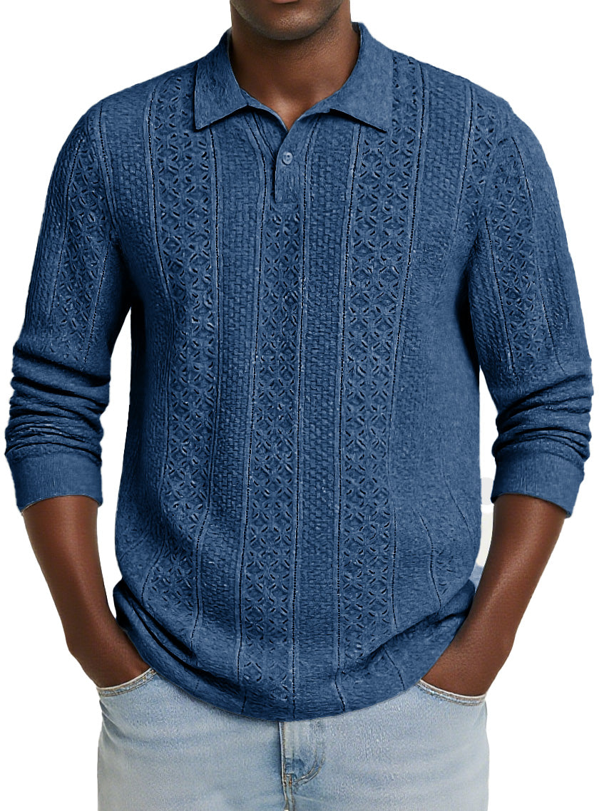 Men's Stylish Casual Jacquard Long-sleeved Lapel Polo Shirt 