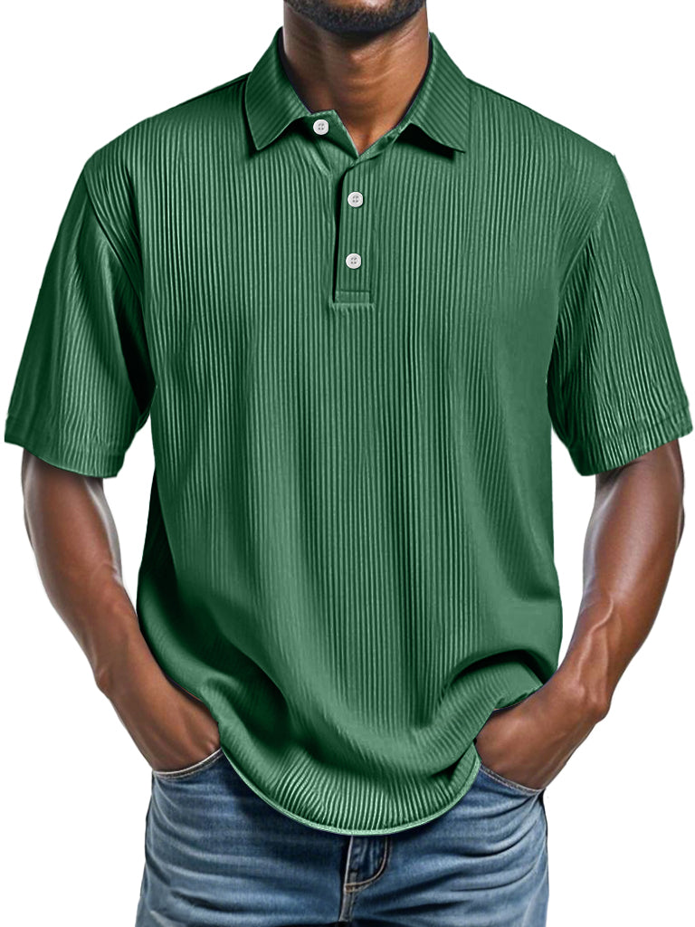 Men's Daily Ribbed Lapel Fashionable Casual Short-sleeved Polo Shirt