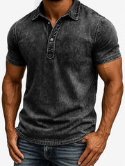Men's Fashion Outdoor Retro Distressed Fabric Short Sleeve Polo Shirt 