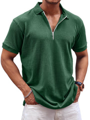 Men's Daily Waffle Casual Lapel Zipper Comfort Short Sleeve POLO Shirt