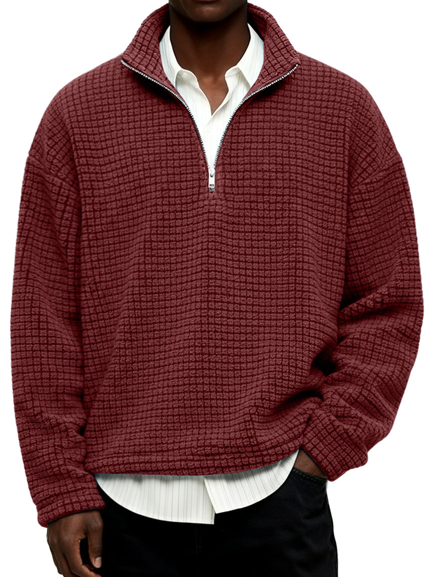 Men's Daily Textured Stand Collar Zipper Casual Sweatshirt