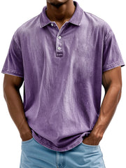 Men's Vintage Washed And Distressed Pure Cotton Lapel Short-sleeved Polo Shirt