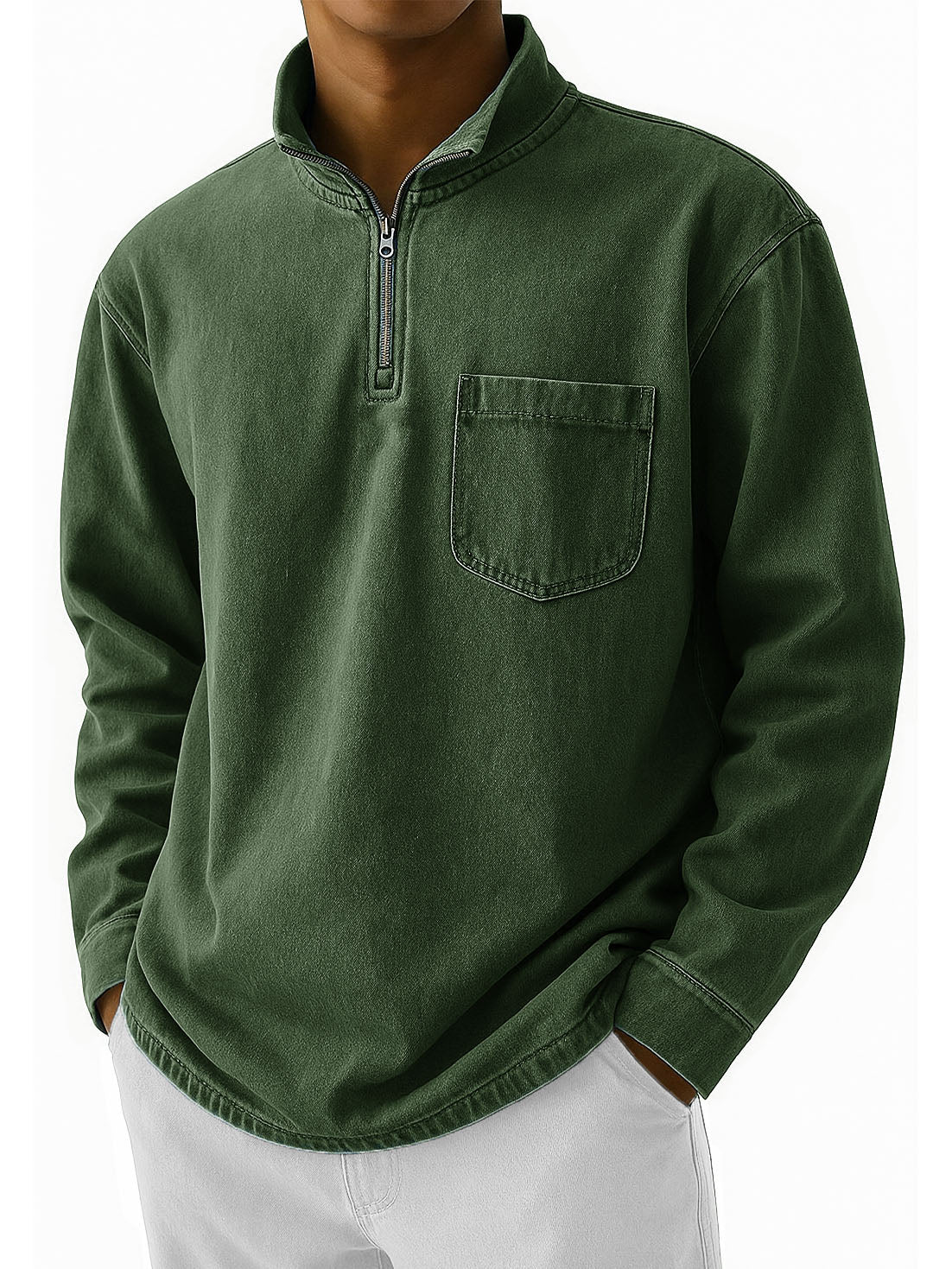 Men's Stylish Retro Half-zip Stand-up Collar Long-sleeved Polo Shirt