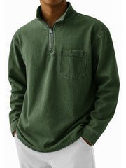 Men's Stylish Retro Half-zip Stand-up Collar Long-sleeved Polo Shirt