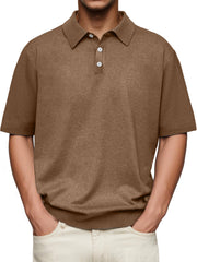 Men's Daily Lapel Button Casual Solid Color Comfortable Short-sleeved Polo Shirt