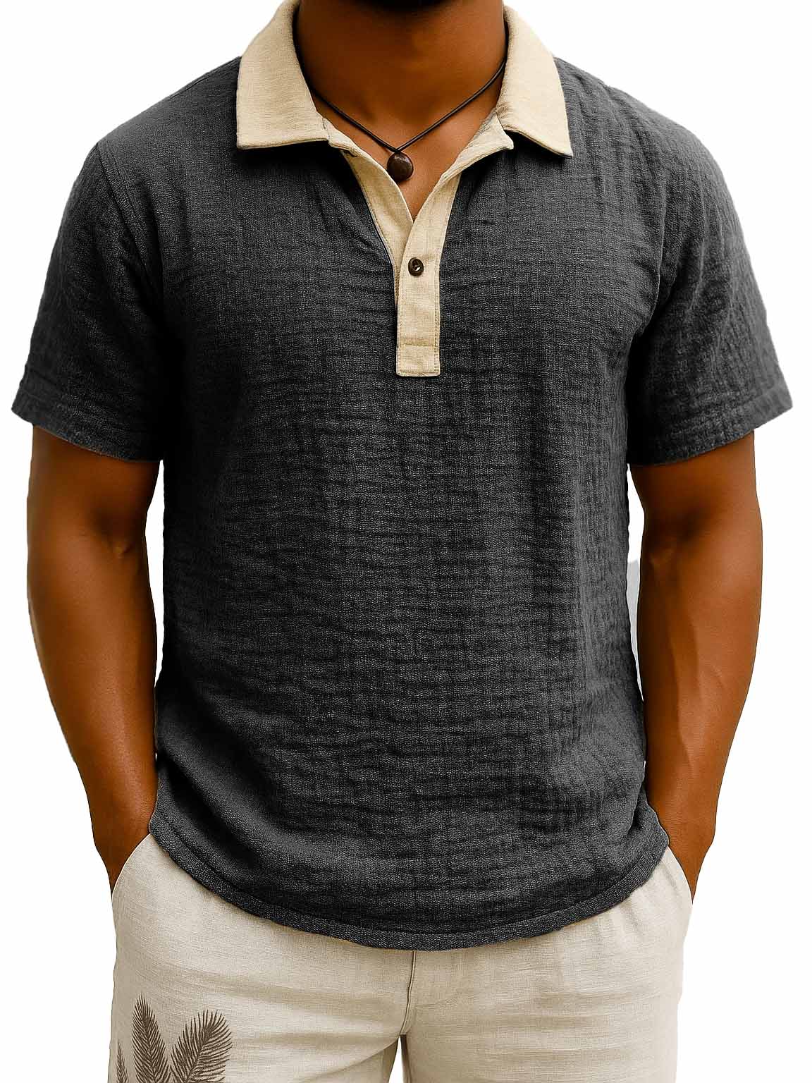 Men's Fashion Retro Contrast Color Lapel Short Sleeve Polo Shirt