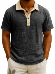 Men's Fashion Retro Contrast Color Lapel Short Sleeve Polo Shirt