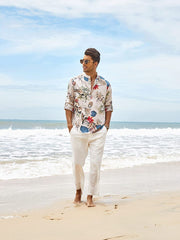 Cotton Linen Floral Henley Shirt