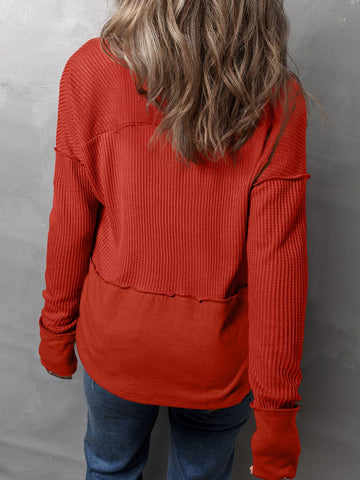 Women's Waffle-Knit Notched Long Sleeve T-Shirt
