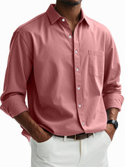 Men's Casual Cotton Pocket Basic Long Sleeve Shirt