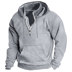 Men's Washed Distressed Cotton Quarter-Zip Casual Tactical Hoodie
