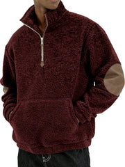 Men's Sherpa Cozy and Stylish Half - Zip Pullover with Elbow Patches