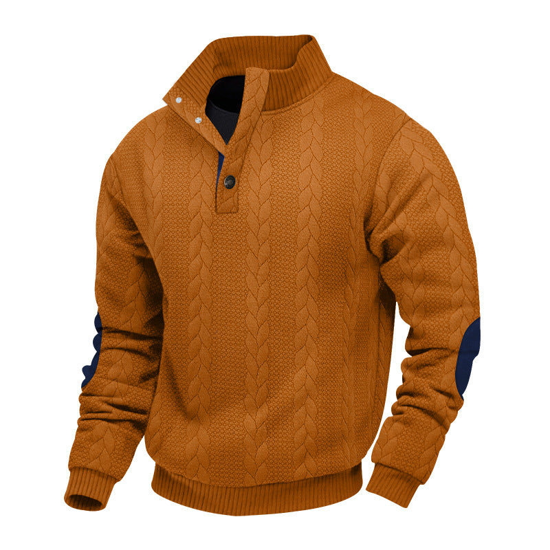Men's Casual Stand Collar Cashmere Button Long Sleeve Sweatshirt