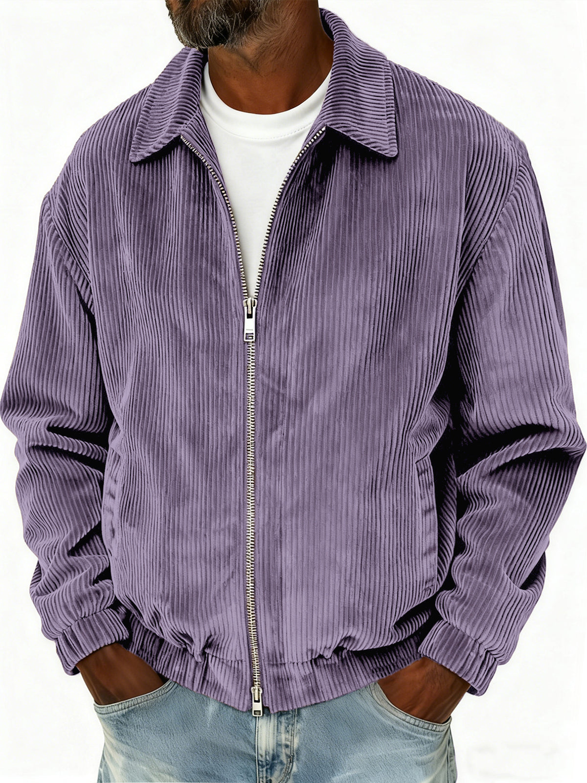 Men's Stylish Zip-up Corduroy Ribbed Casual Everyday Jacket
