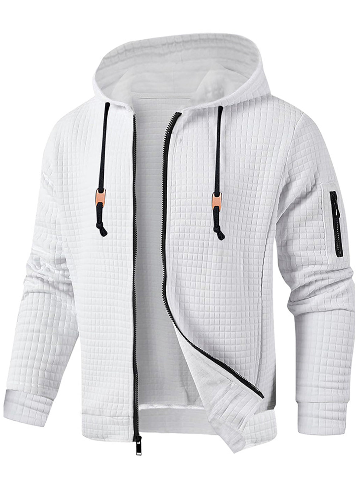 Men's Full Zip Waffle Sweatshirt Casual Jacket Hoodie
