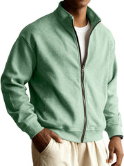 Men's Retro Casual Stand-collar Zippered Striped Jacket