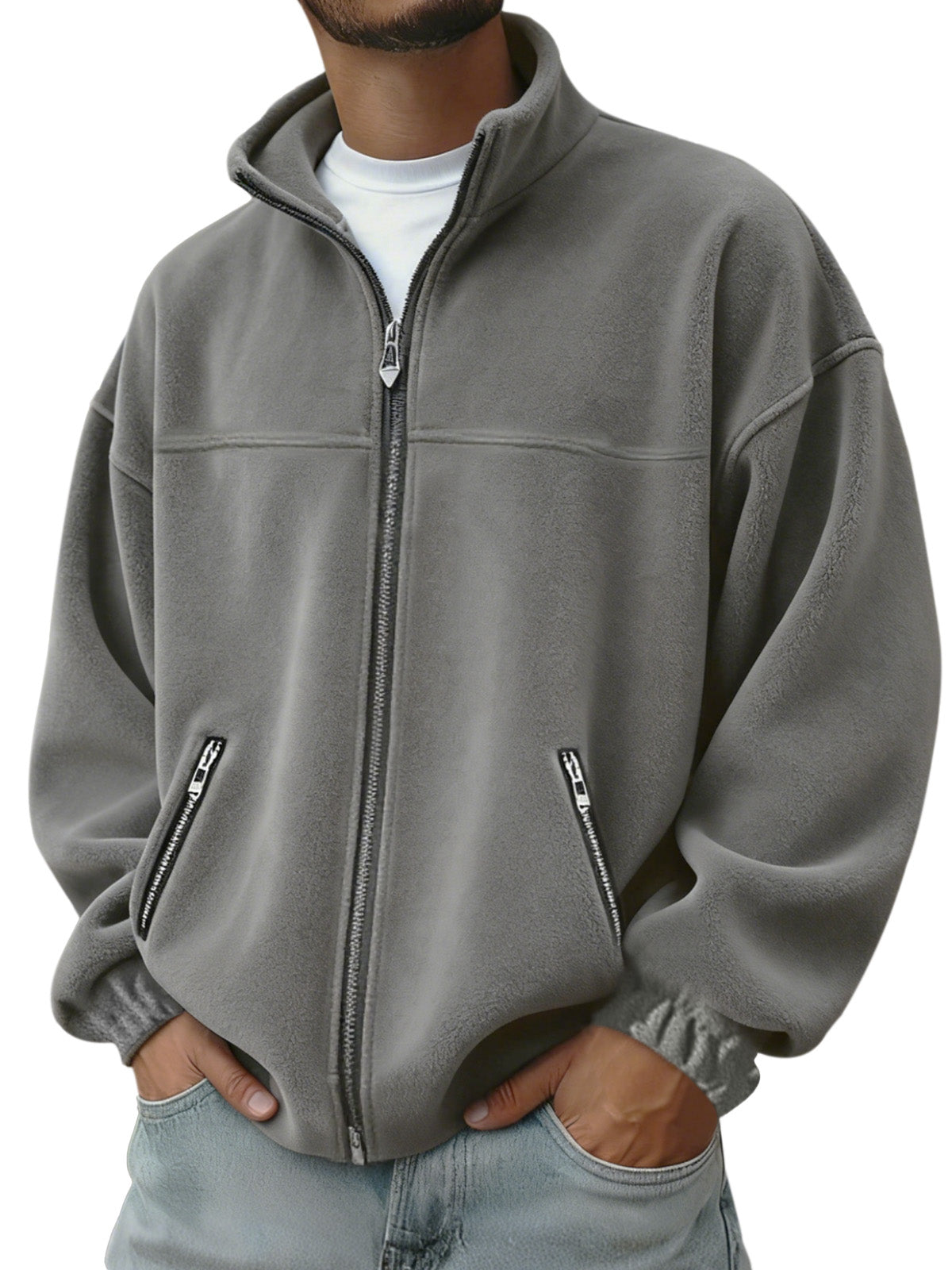 Men's Autumn And Winter Polar Fleece Stand Collar Zipper Sweatshirt Jacket