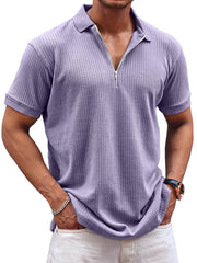 Men's Daily Waffle Casual Lapel Zipper Comfort Short Sleeve POLO Shirt