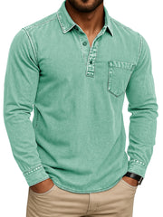 Men's Stylish Retro Outdoor Distressed Pocket Stand Collar Long-sleeved Polo Shirt