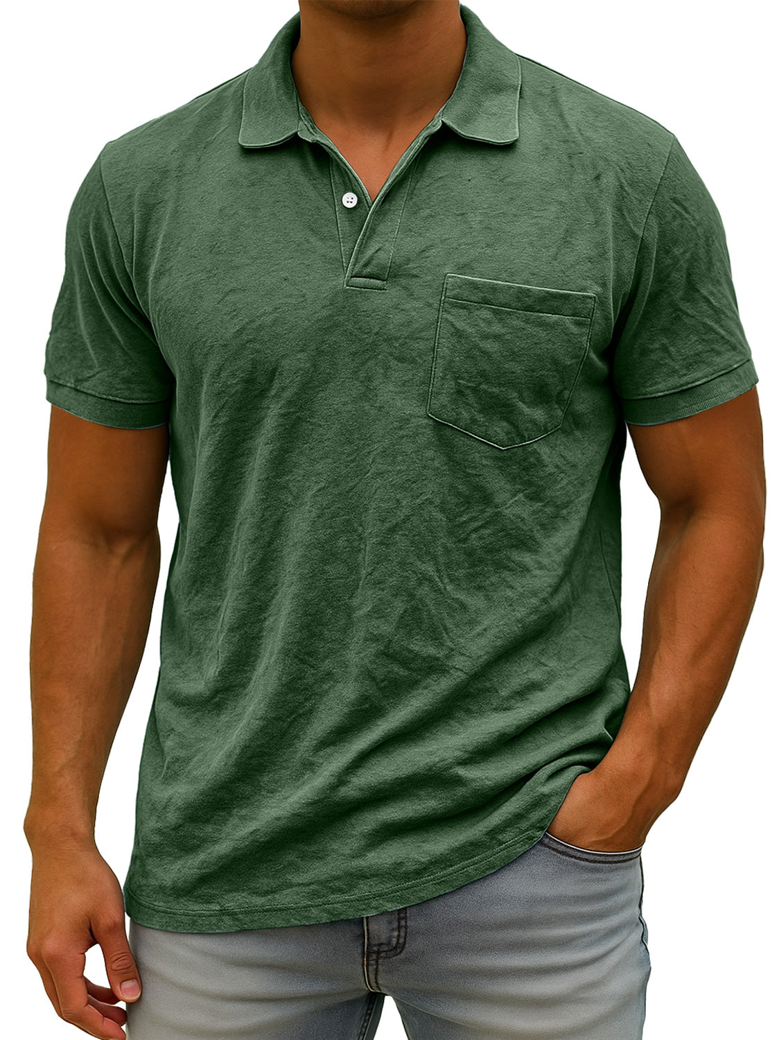 Men's Daily Suede Casual Lapel Pocket Comfort Short Sleeve POLO Shirt