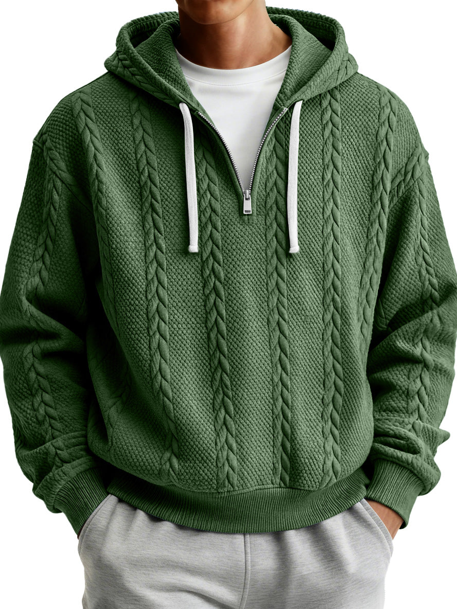 Men's Simple Textured Casual Zipper Hooded Sweatshirt