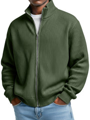 Men's Simple Stand-up Collar Ribbed Casual Loose Zipper Jacket