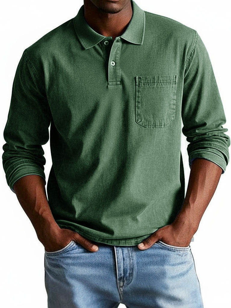 Men's Trendy Retro Lapel Long-sleeved Pocket Polo Shirt 
