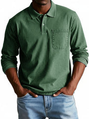Men's Trendy Retro Lapel Long-sleeved Pocket Polo Shirt 